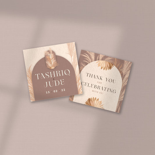 BROWN HUES BOHEMIAN PAMPAS WEDDING FAVOR STICKER/ TAG 