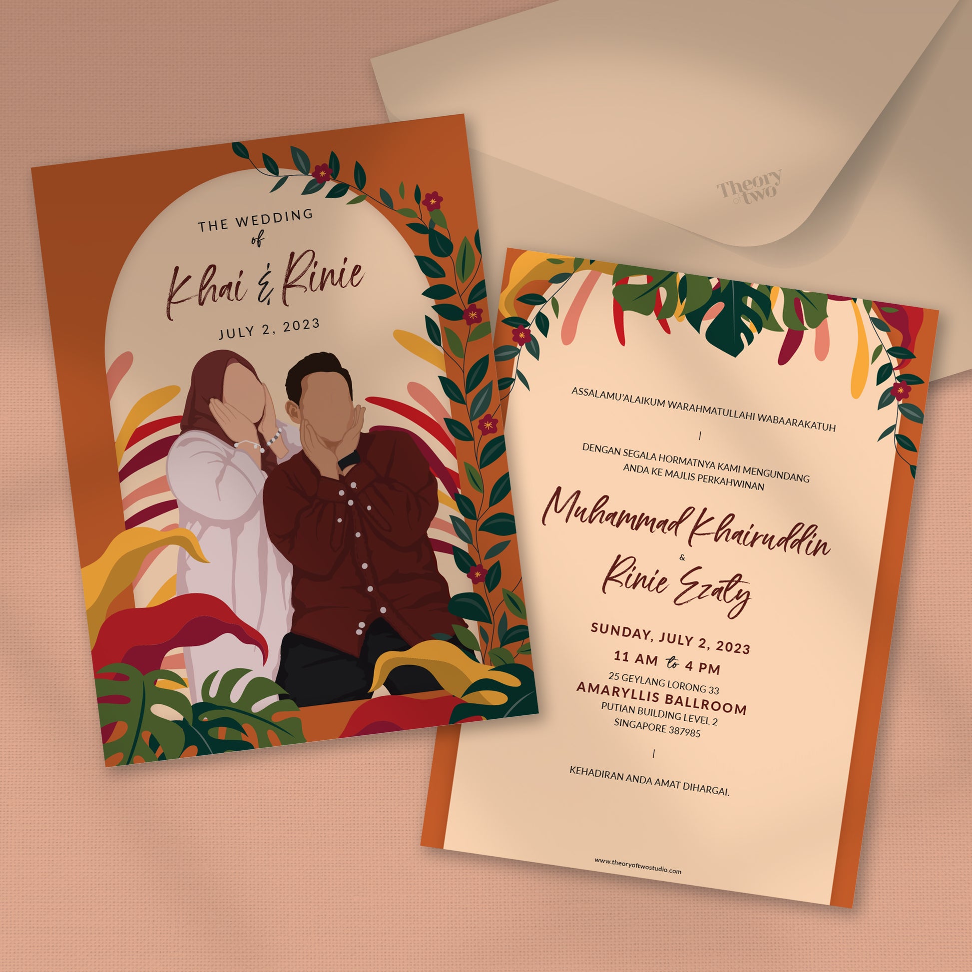 BURNT ORANGE ILLUSTRATION WEDDING INVITATION