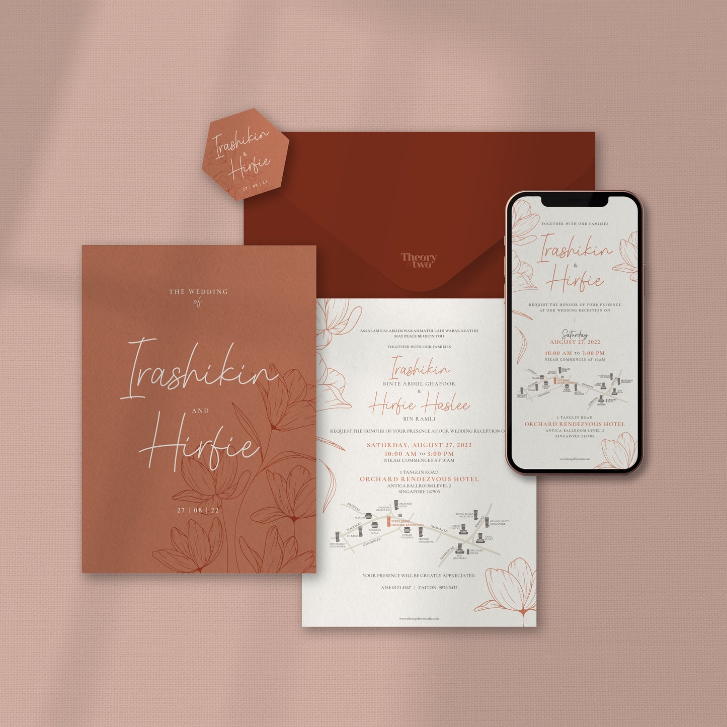 NEW!!! CHIC BURNT ORANGE FLORAL WEDDING INVITATION