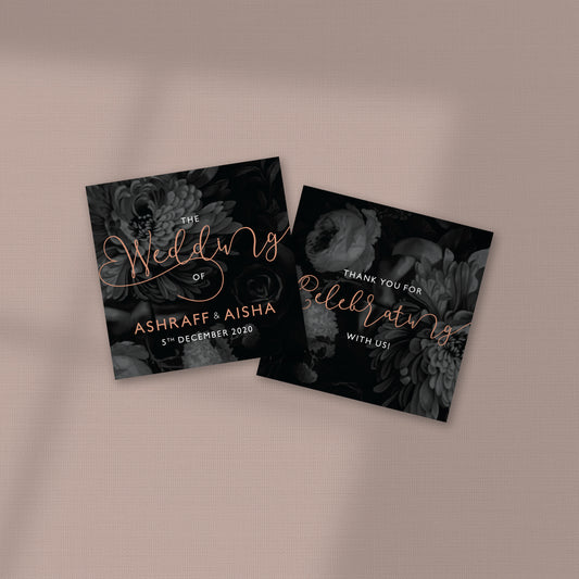 CLASSIC DARK FLORAL WEDDING FAVOR STICKER/ TAG 