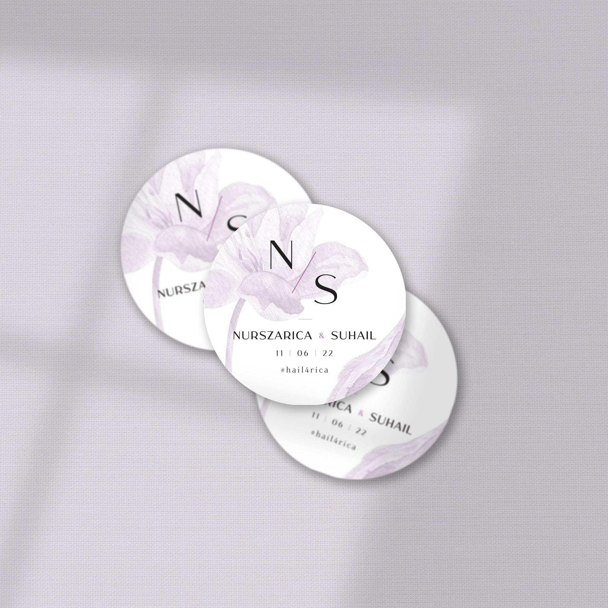 ELEGANT MIST PURPLE FLORAL FAVOR STICKER/ TAG 