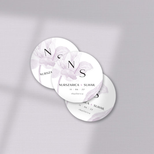 ELEGANT MIST PURPLE FLORAL FAVOR STICKER/ TAG 