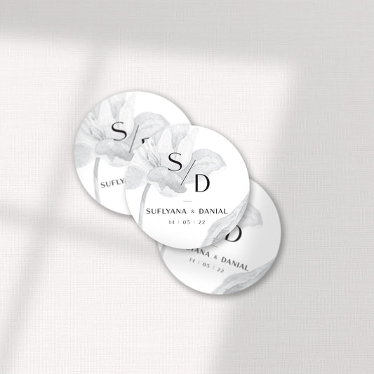 ELEGANT MONOCHROME FLORAL FAVOR STICKER/ TAG 