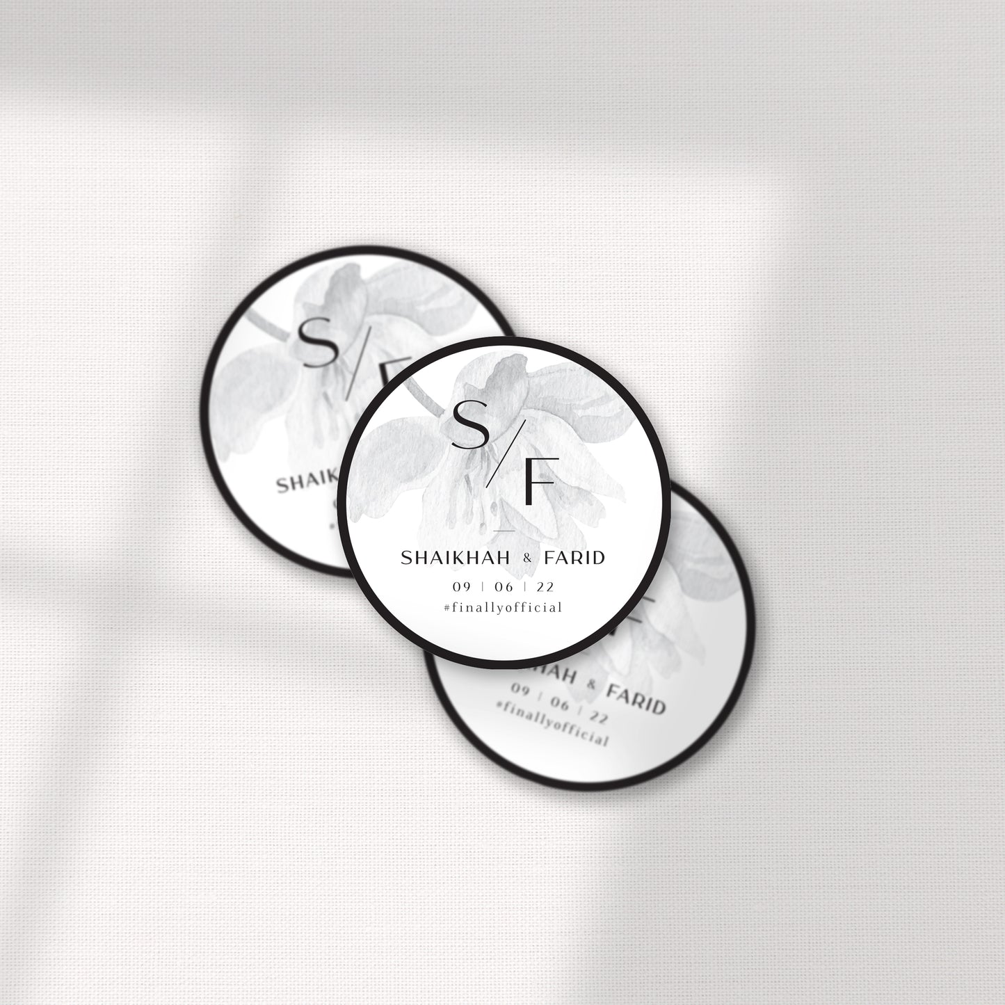ELEGANT MONOCHROME FLORAL FAVOR STICKER/ TAG 