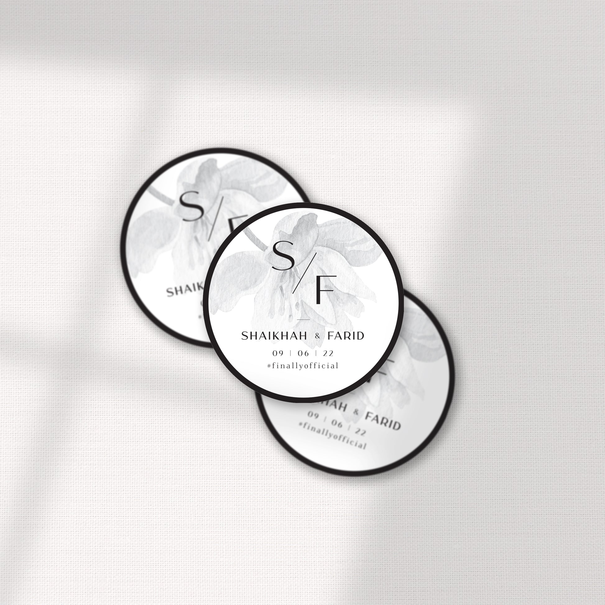 ELEGANT MONOCHROME FLORAL FAVOR STICKER/ TAG 