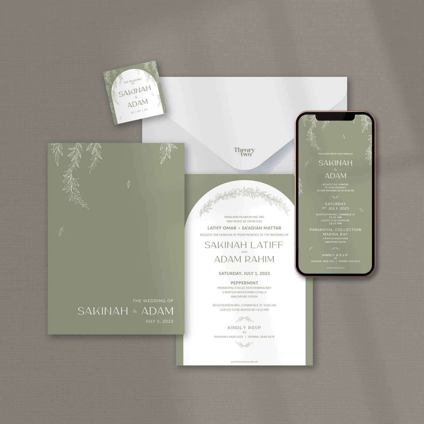 NEW!!! ELEGANT OLIVE LEAF WEDDING INVITATION