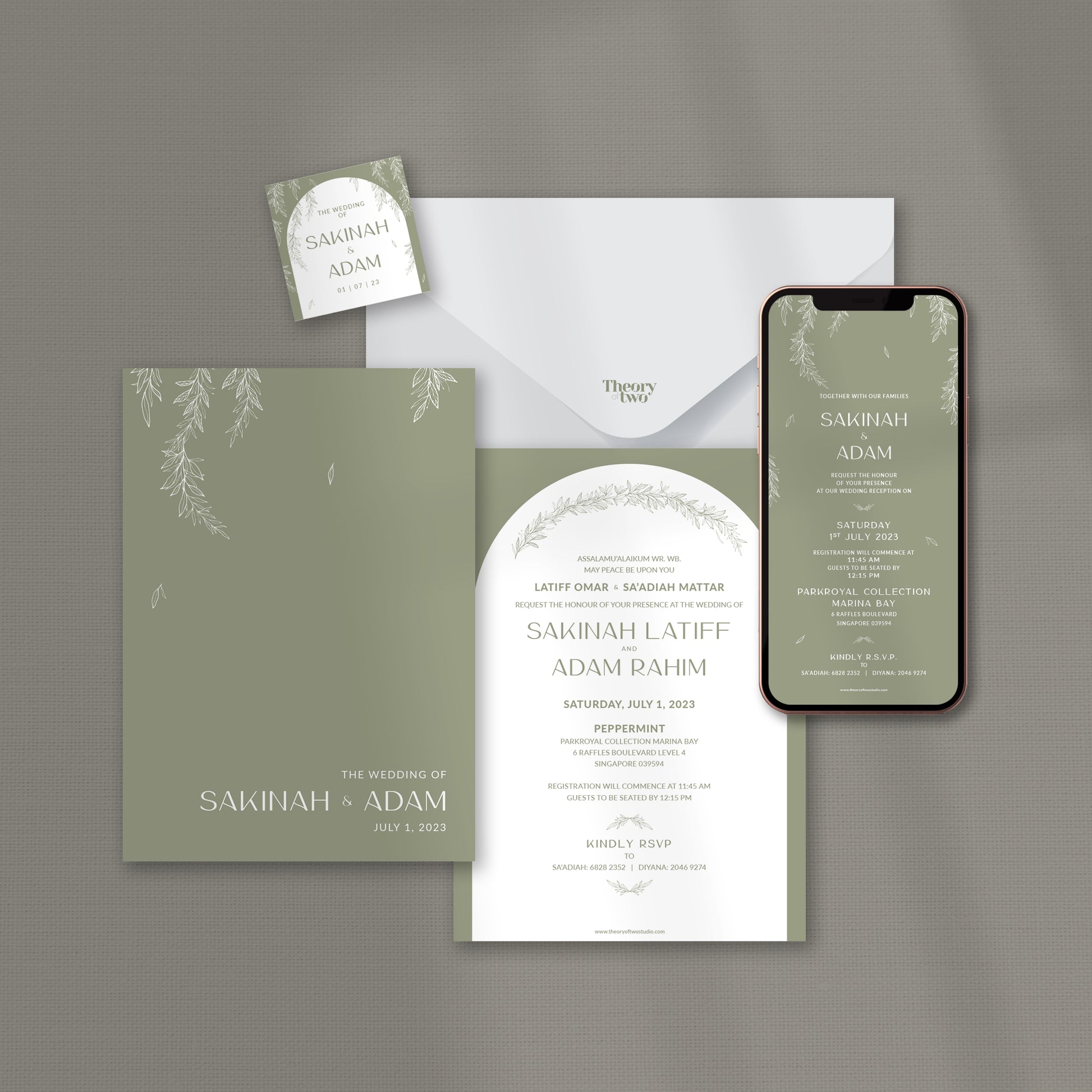 NEW!!! ELEGANT OLIVE LEAF WEDDING INVITATION