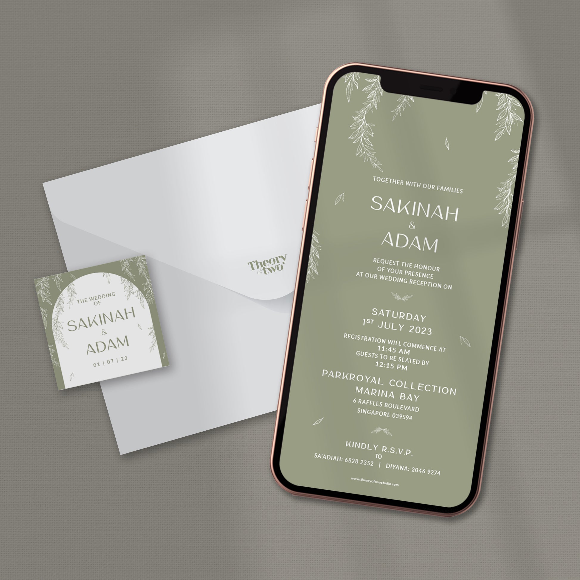 NEW!!! ELEGANT OLIVE LEAF WEDDING INVITATION