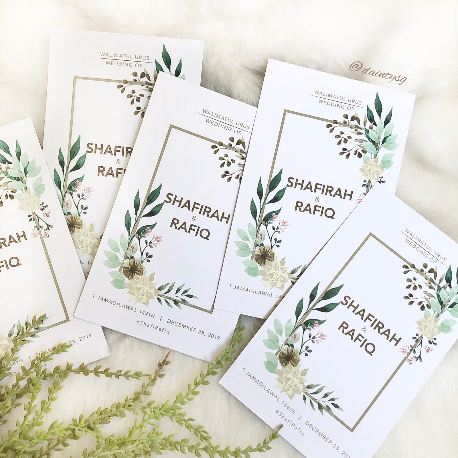 Elegant Eucalyptus Frame With Pink Flowers Wedding Invitations | Kad Kahwin Singapore