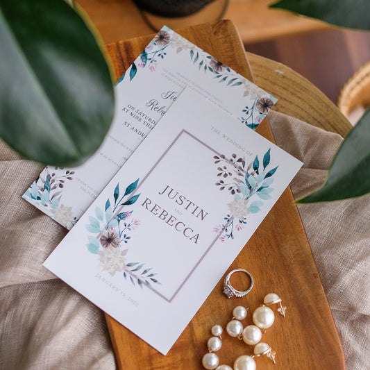 Elegant Eucalyptus Frame With Pink Flowers Wedding Invitations | Kad Kahwin Singapore