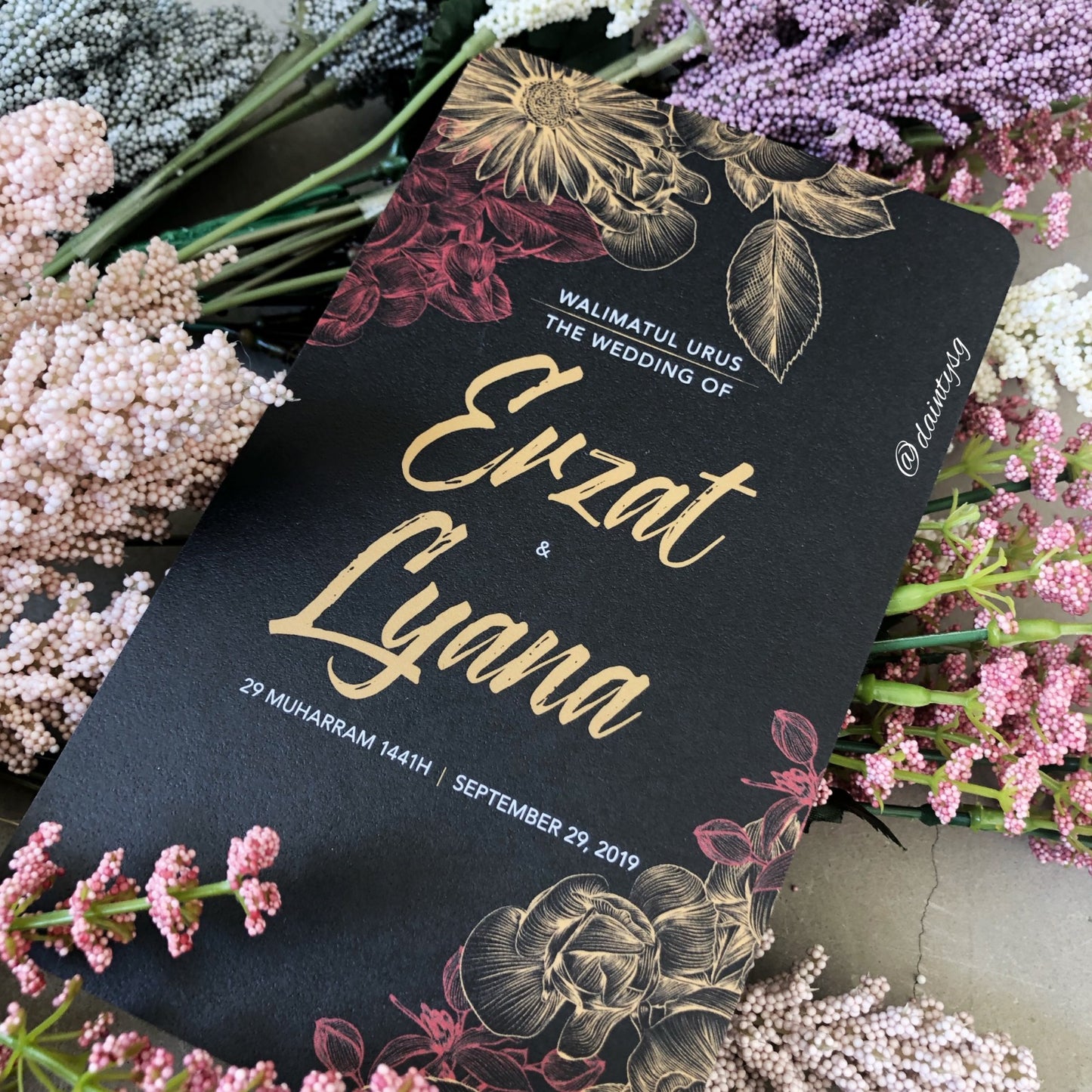 Elegant Red Floral With Golden Font Wedding Invitations | Affordable Wedding Card SG