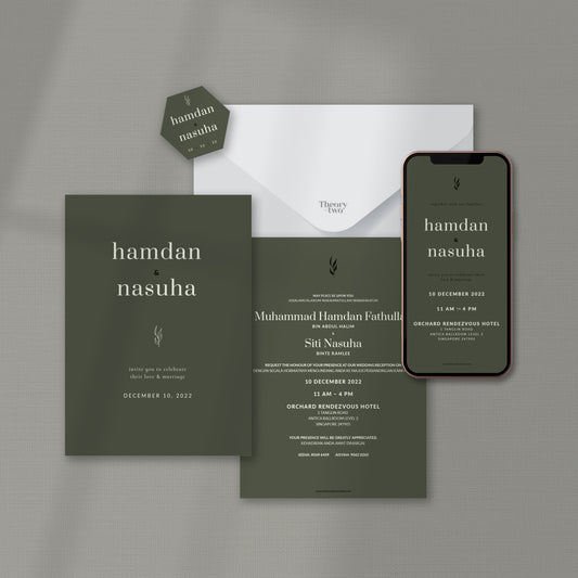 NEW!!! MINIMALIST FOREST GREEN WEDDING INVITATION