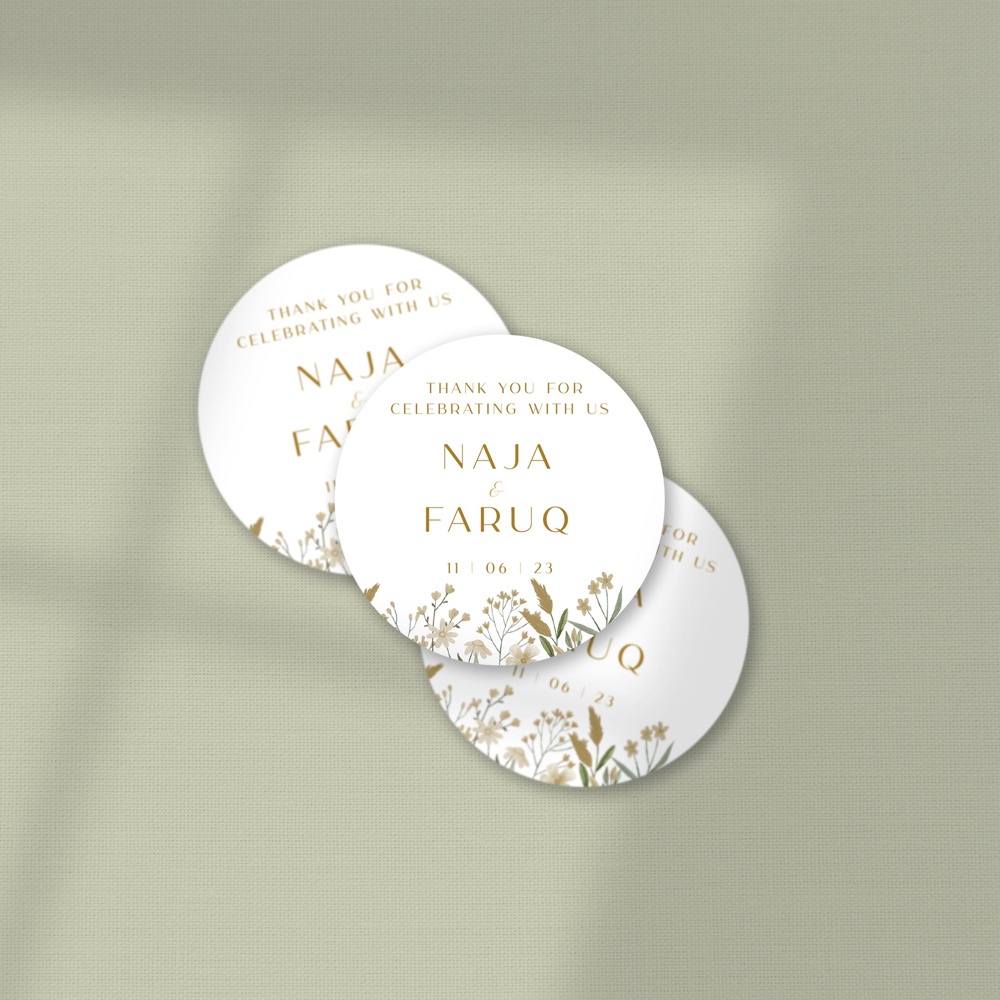 GOLD WILDFLOWERS WEDDING FAVOR STICKER/ TAG 