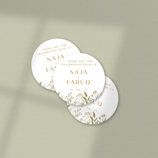 GOLD WILDFLOWERS WEDDING FAVOR STICKER/ TAG 