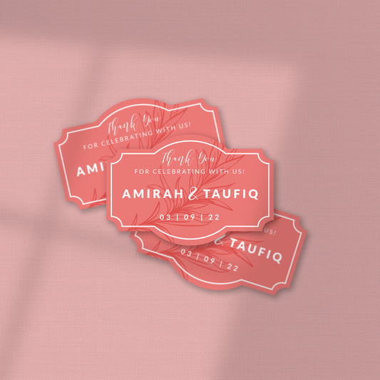 OLIVE LEAF IN DARK CORAL WEDDING FAVOR STICKER/ TAG