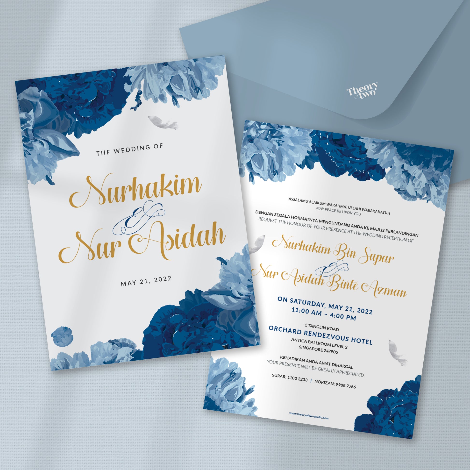 NEW!!! ROYAL BLUE & GREY FLOWER WEDDING INVITATION