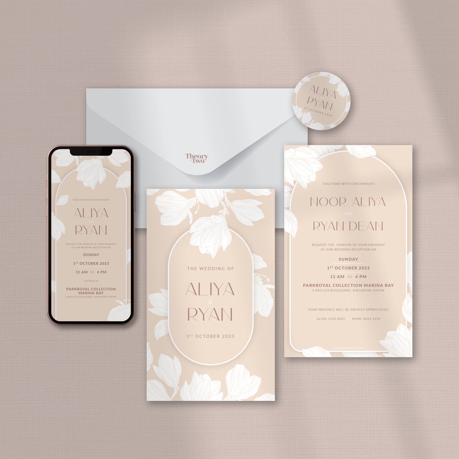 NEW!!! WHITE CYCLAMENS FLORAL ON IVORY WEDDING INVITATION