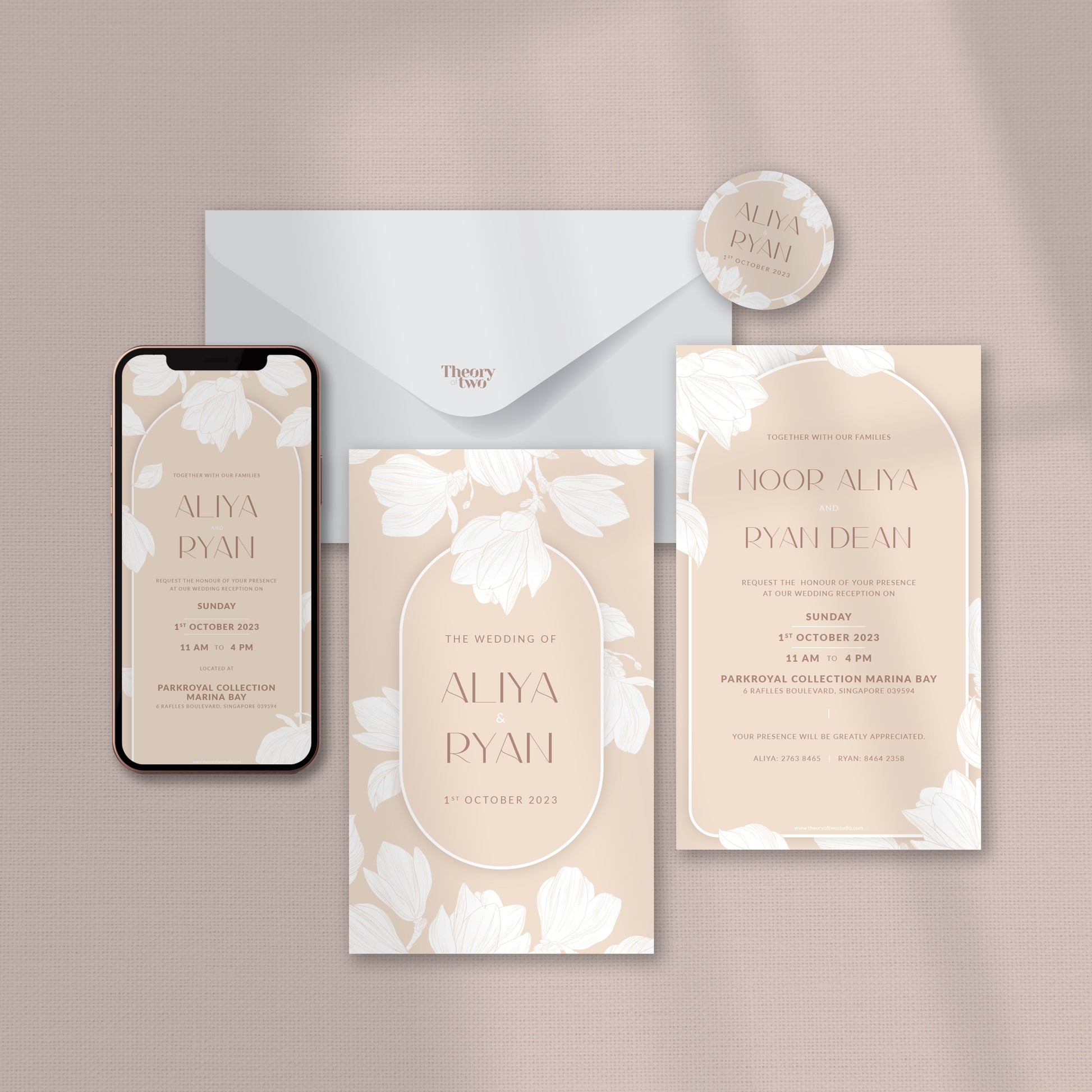 NEW!!! WHITE CYCLAMENS FLORAL ON IVORY WEDDING INVITATION