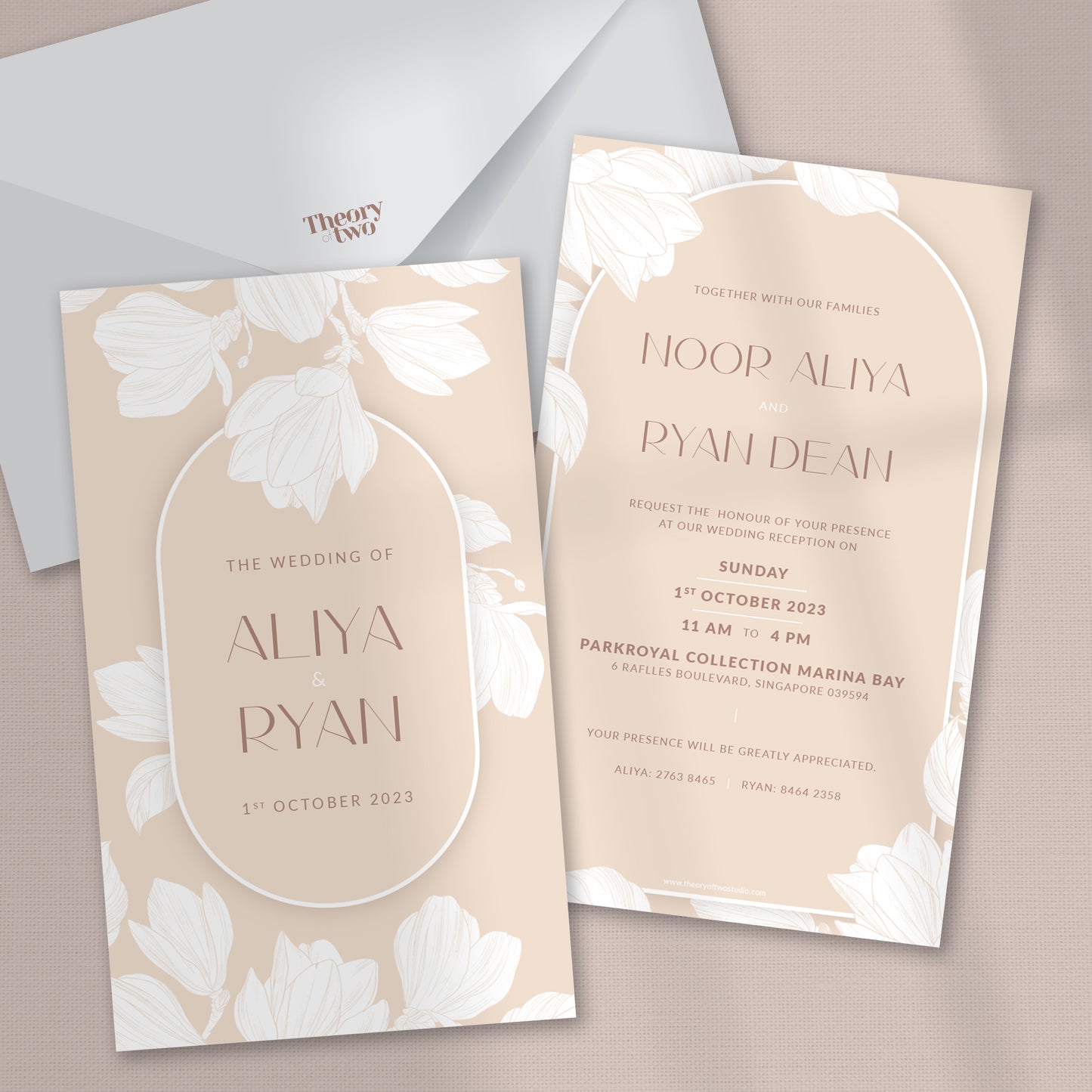 NEW!!! WHITE CYCLAMENS FLORAL ON IVORY WEDDING INVITATION