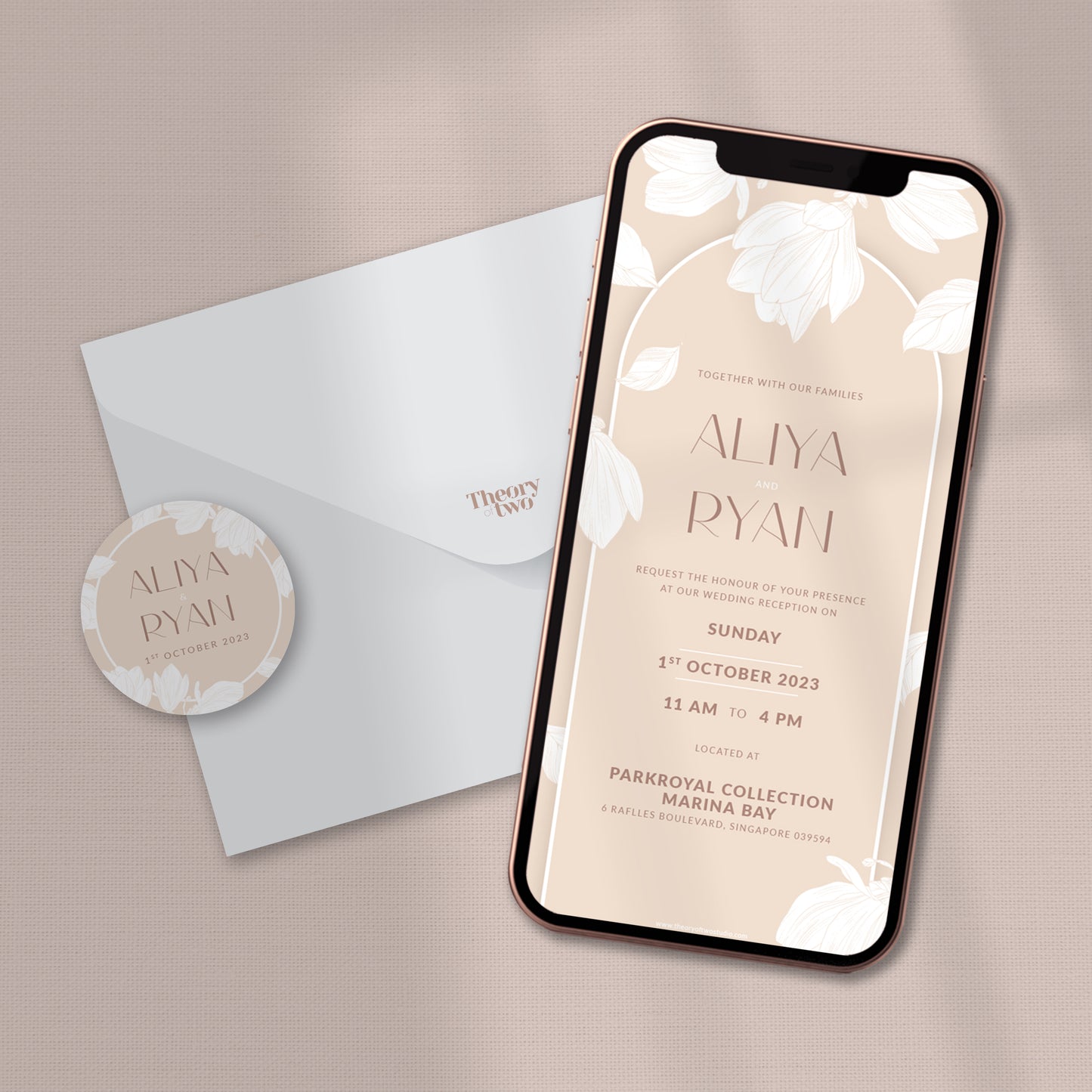 NEW!!! WHITE CYCLAMENS FLORAL ON IVORY WEDDING INVITATION