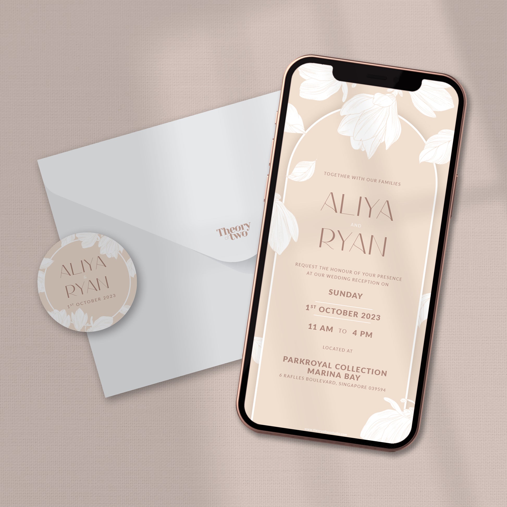 NEW!!! WHITE CYCLAMENS FLORAL ON IVORY WEDDING INVITATION