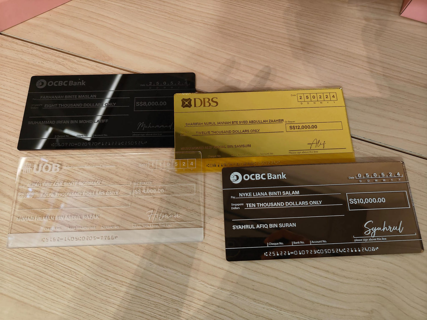 PERSONALIZED ACRYLIC MOCK CHEQUE