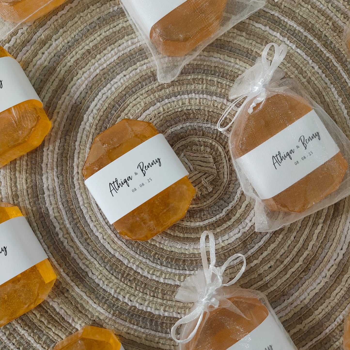 SCENTED GEM SOAP WITH PERSONALIZED SLEEVE + ORGANZA BAG