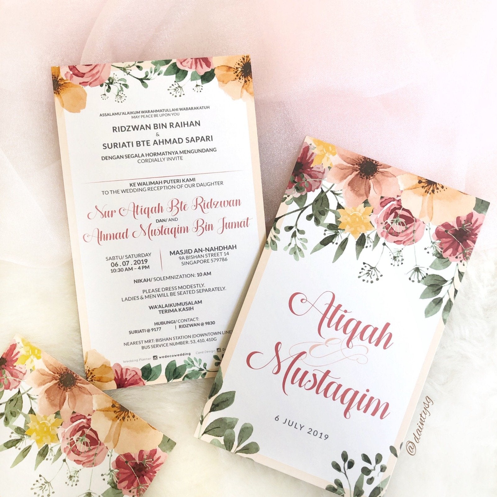 Peach Watercolor Floral Wedding Invitations | Wedding Card Singapore