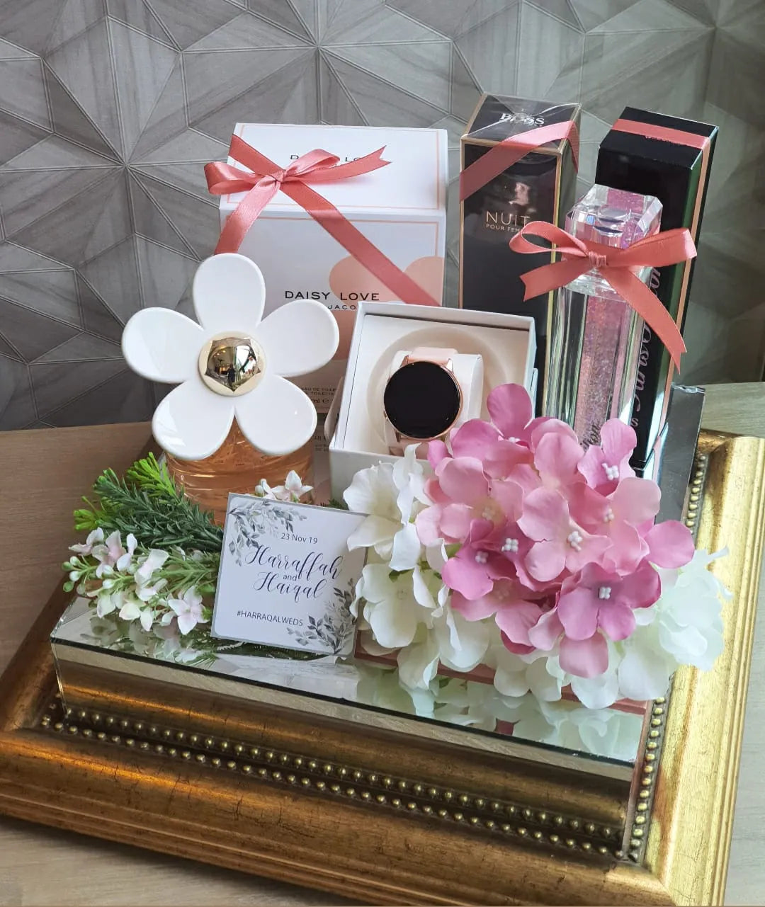 COPPER/ GOLD MIRRORED-BASE WEDDING GIFT TRAY (GUBAHAN)