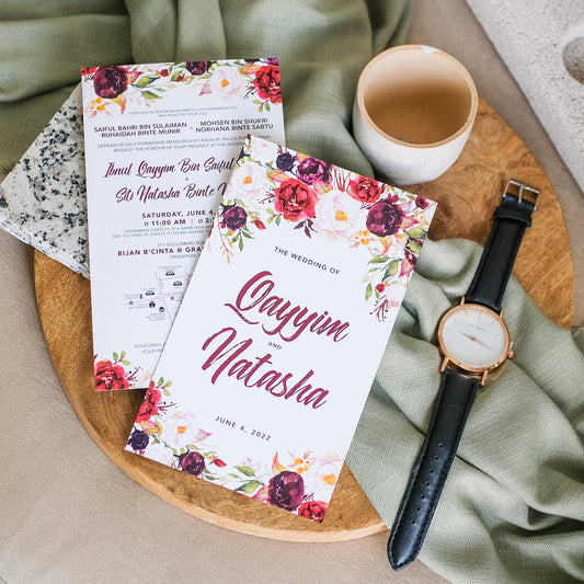 Burgundy Marsala Floral Wedding Invitations | Wedding Card SG