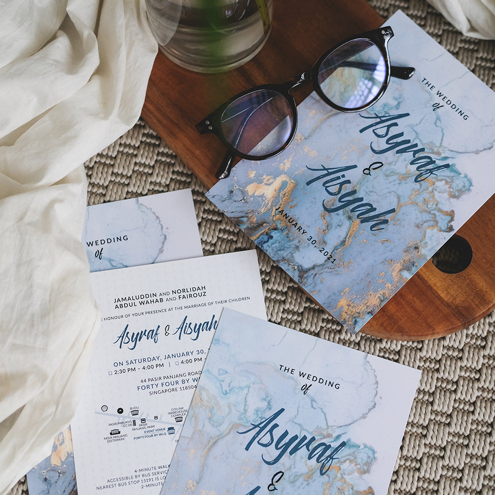 Sleek Turquoise And Gold Wedding Invitations | Wedding Cards SG