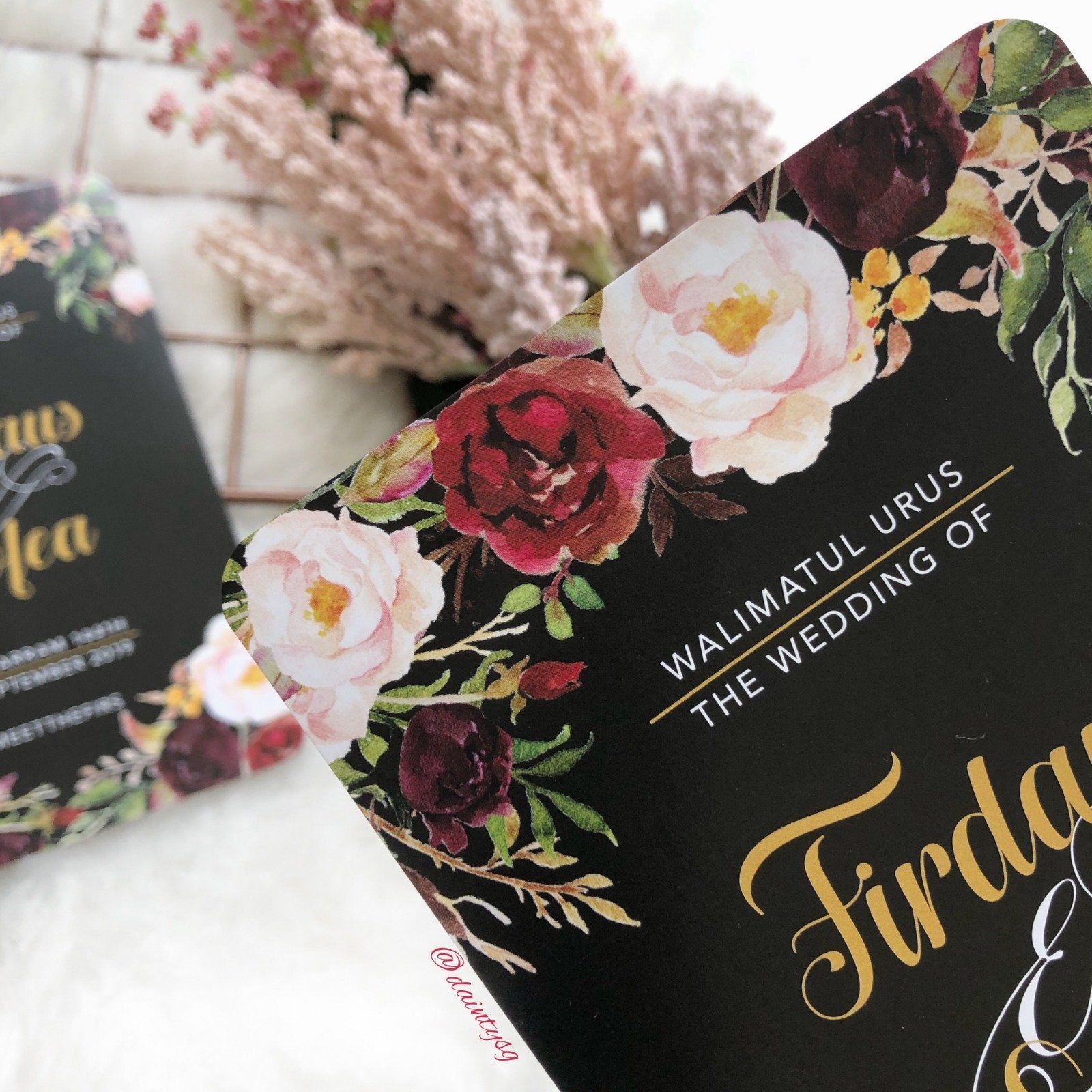 Burgundy Marsala On Black Wedding Invitations | Wedding Card SG