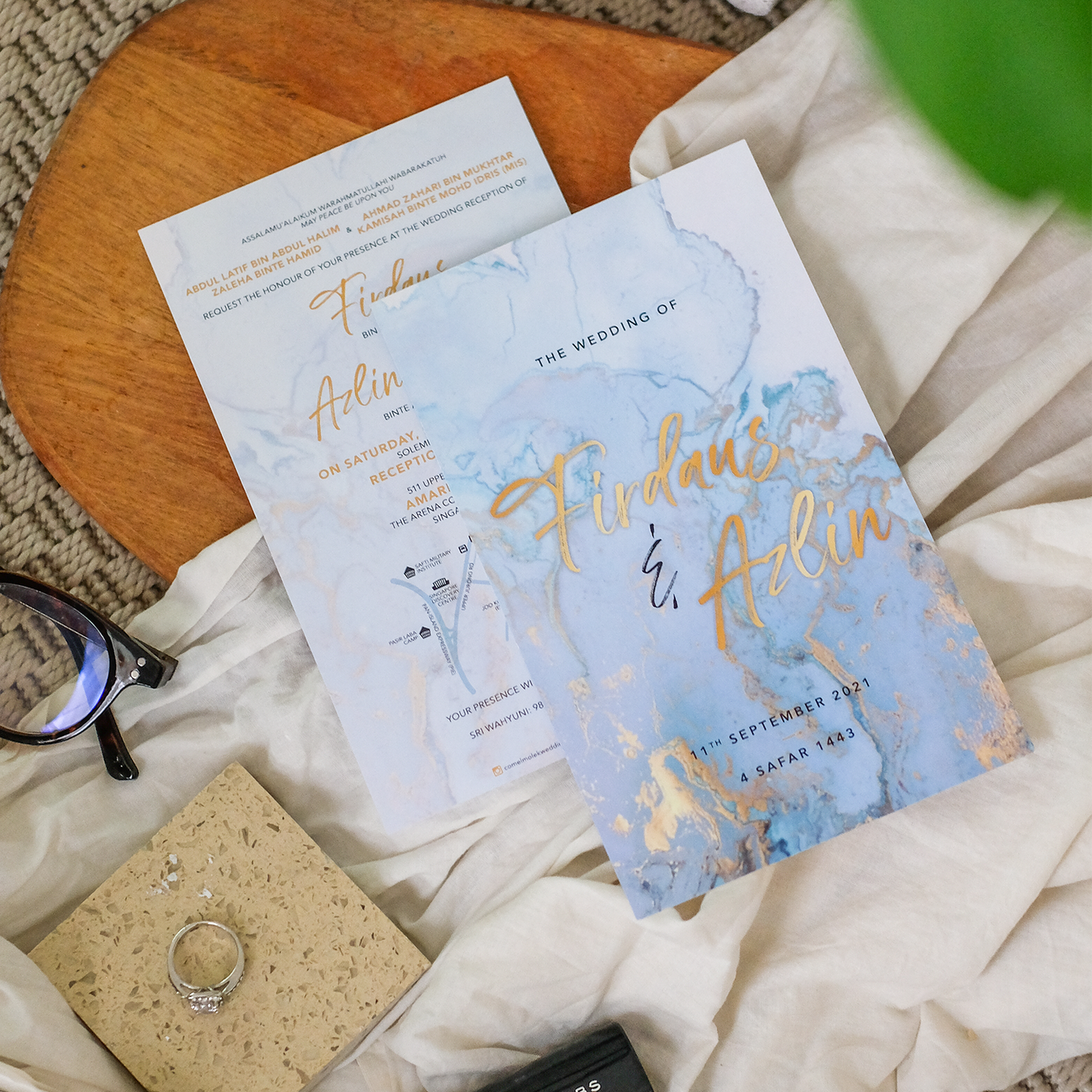 Sleek Turquoise And Gold Wedding Invitations | Wedding Cards SG