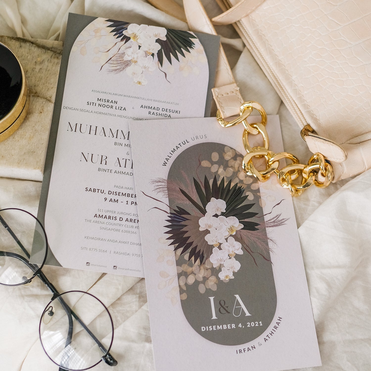 Romantic Pampas in Olive Green Wedding Invitations Suite | Singapore Wedding Card