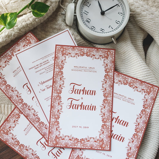 Romantic Brick Red Lace Wedding Invitations | Wedding Card SG