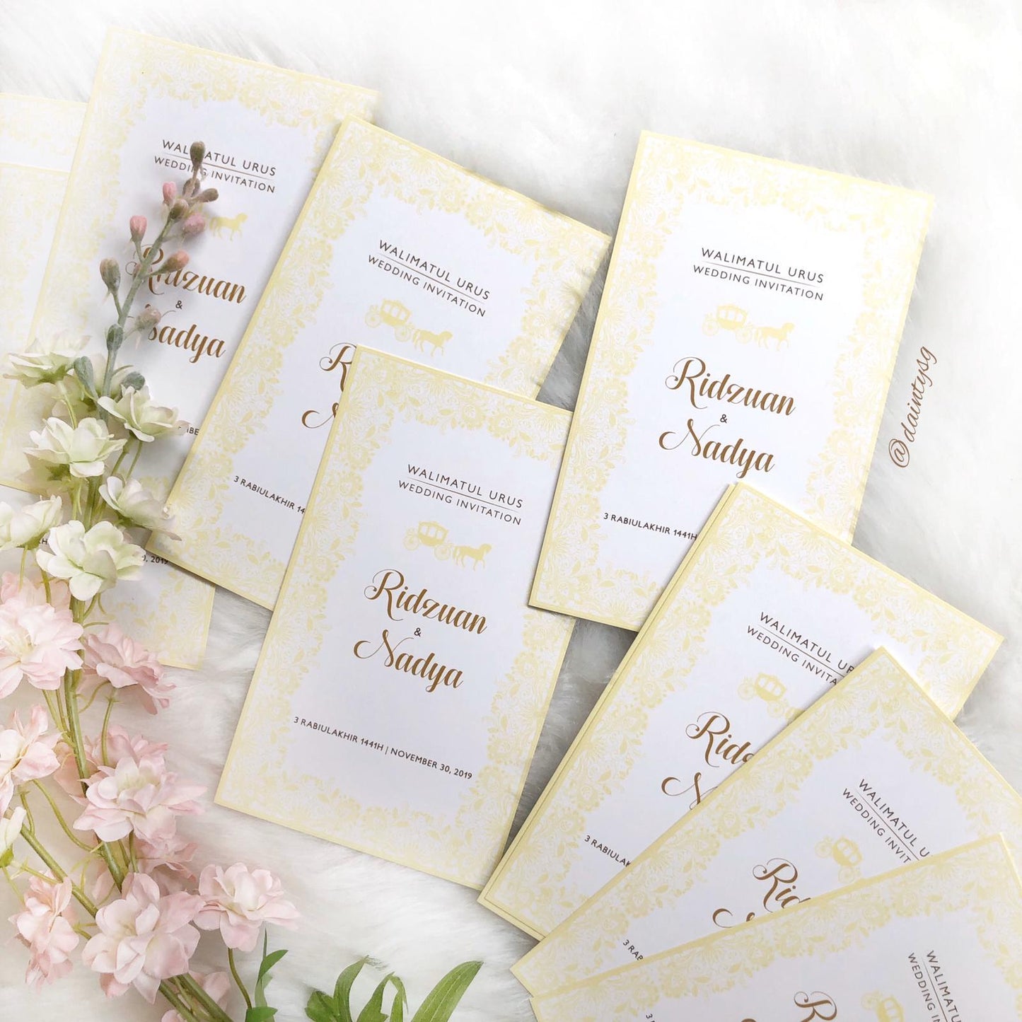 Modern Pale Yellow Lace Wedding Invitations | Wedding Card SG