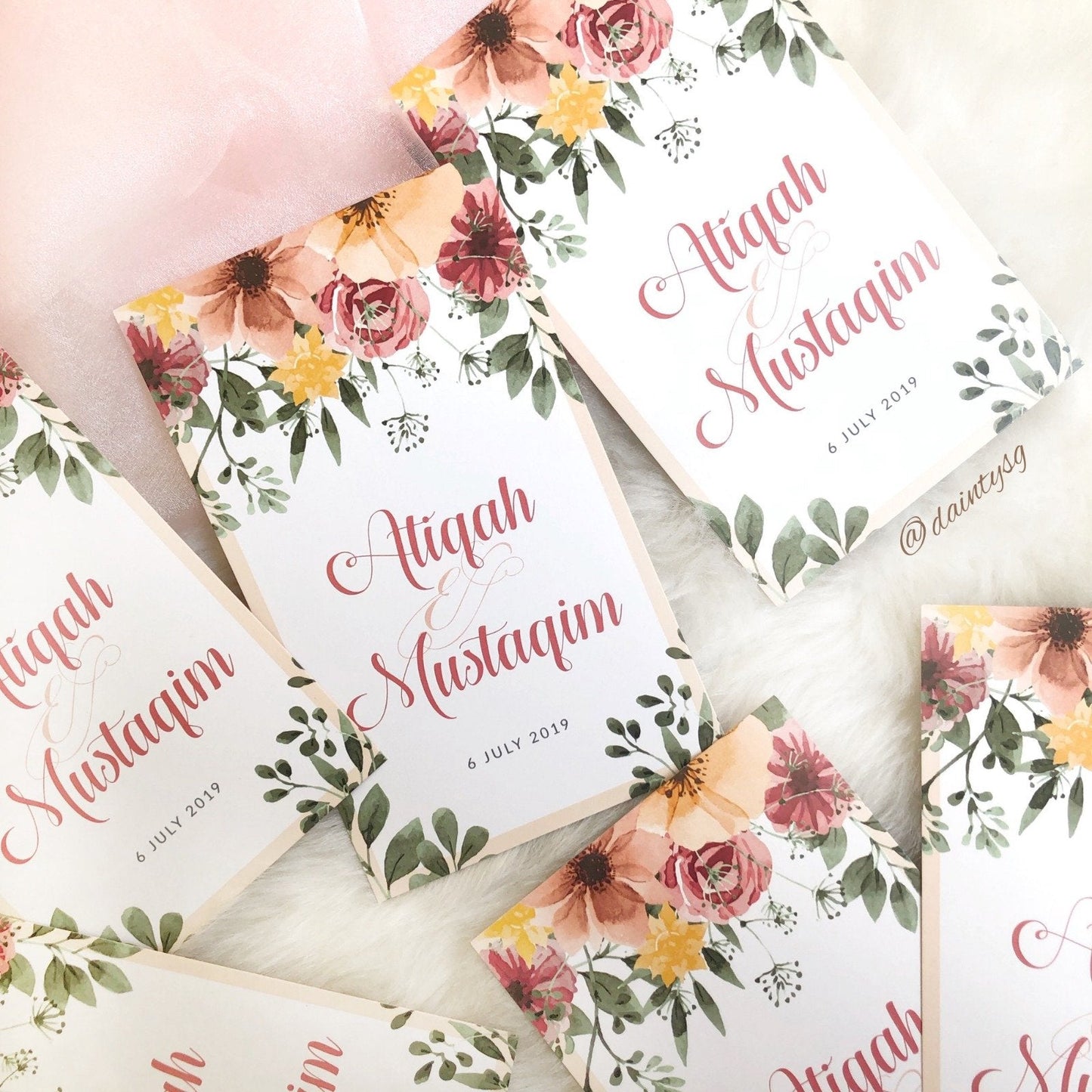 Peach Watercolor Floral Wedding Invitations | Wedding Card Singapore