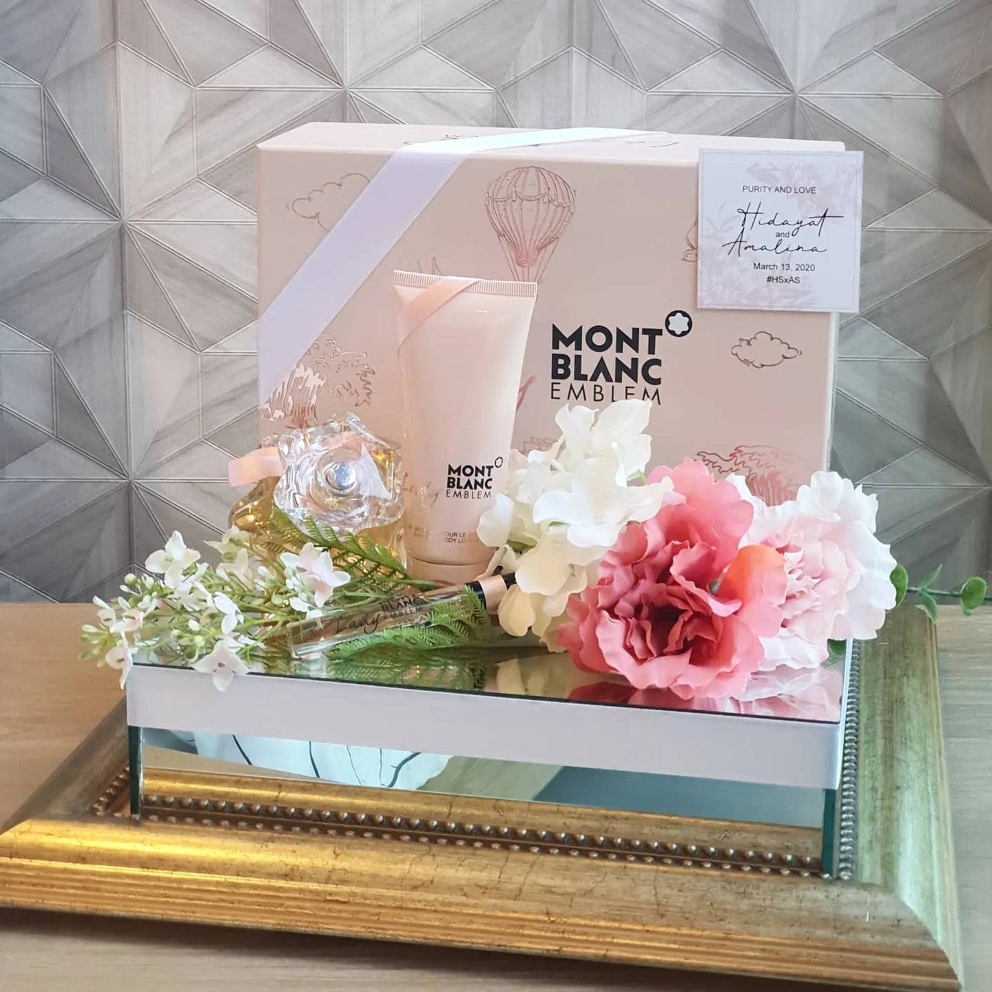 COPPER/ GOLD MIRRORED-BASE WEDDING GIFT TRAY (GUBAHAN)