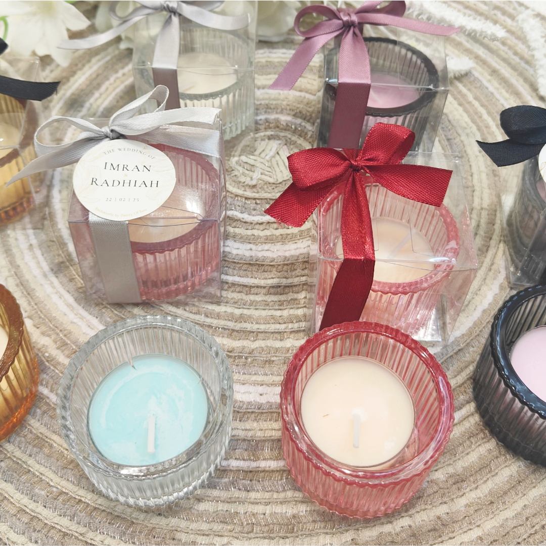 SCENTED TEA LIGHT CANDLE + GLASS HOLDER