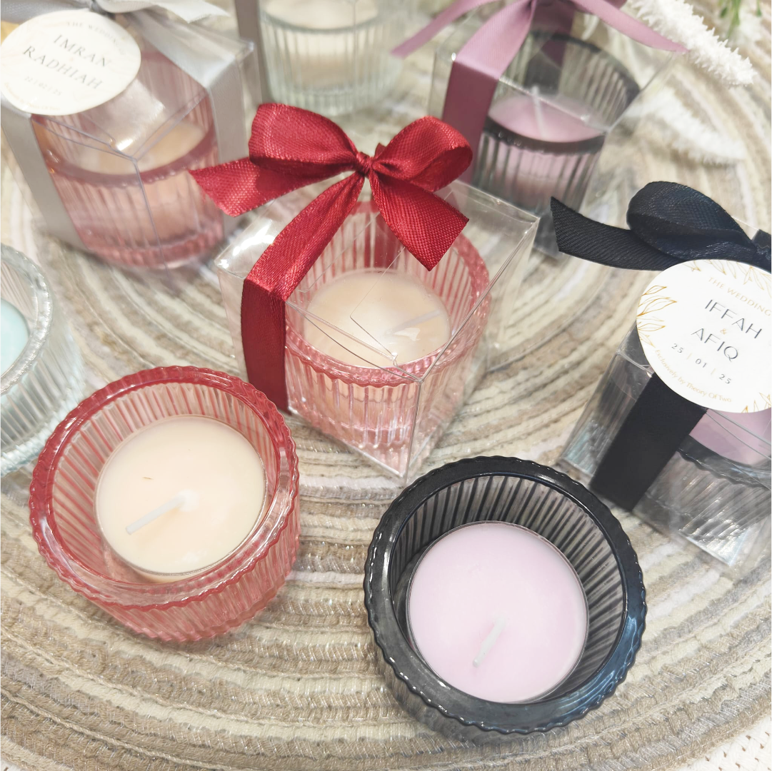 SCENTED TEA LIGHT CANDLE + GLASS HOLDER