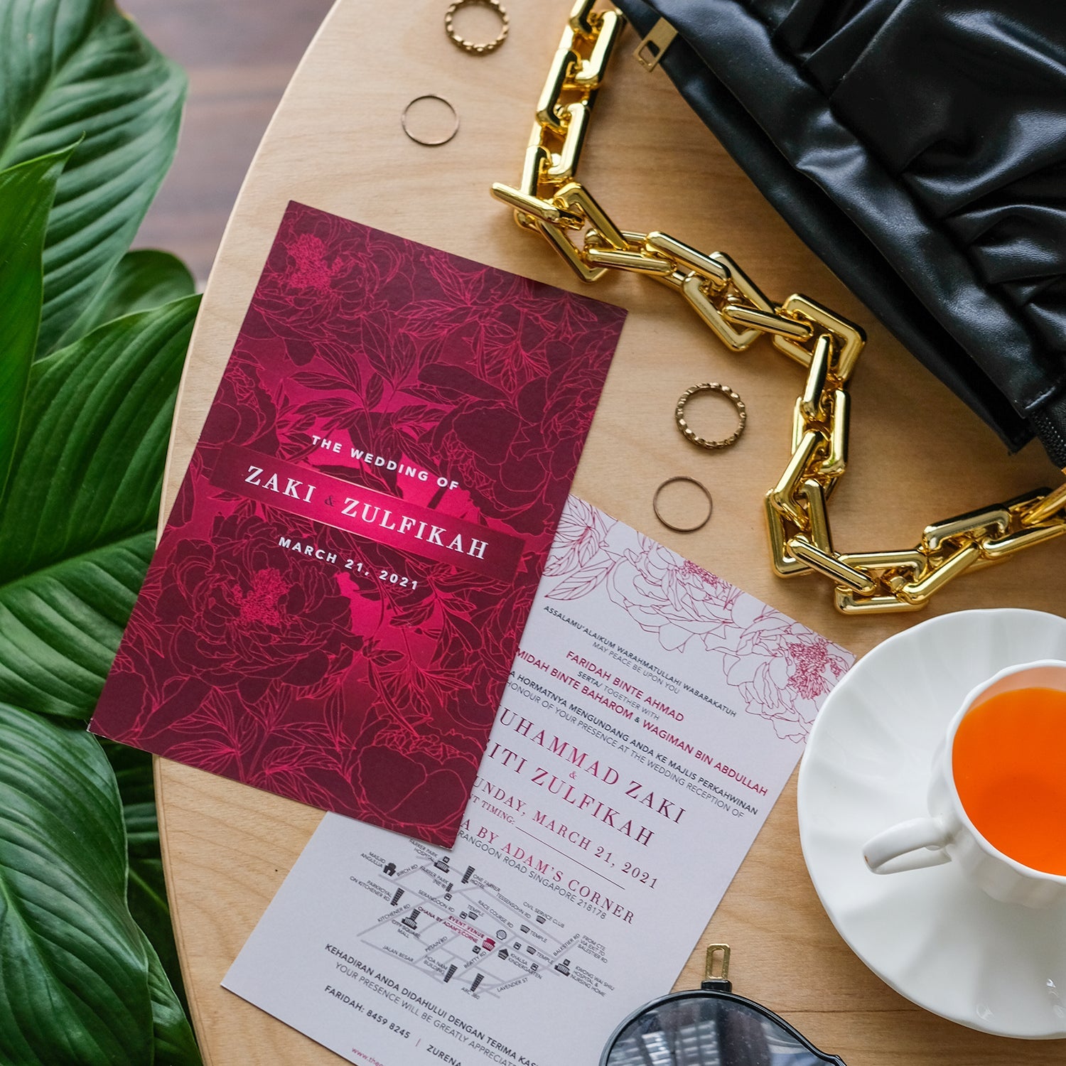 WINE RED FLORAL WEDDING INVITATION