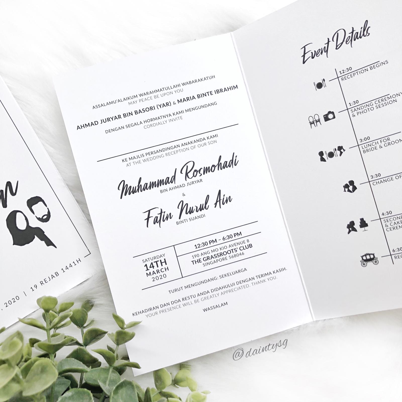 Modern Minimal White And Black Folded Wedding Invitations | Kad Kahwin Singapore