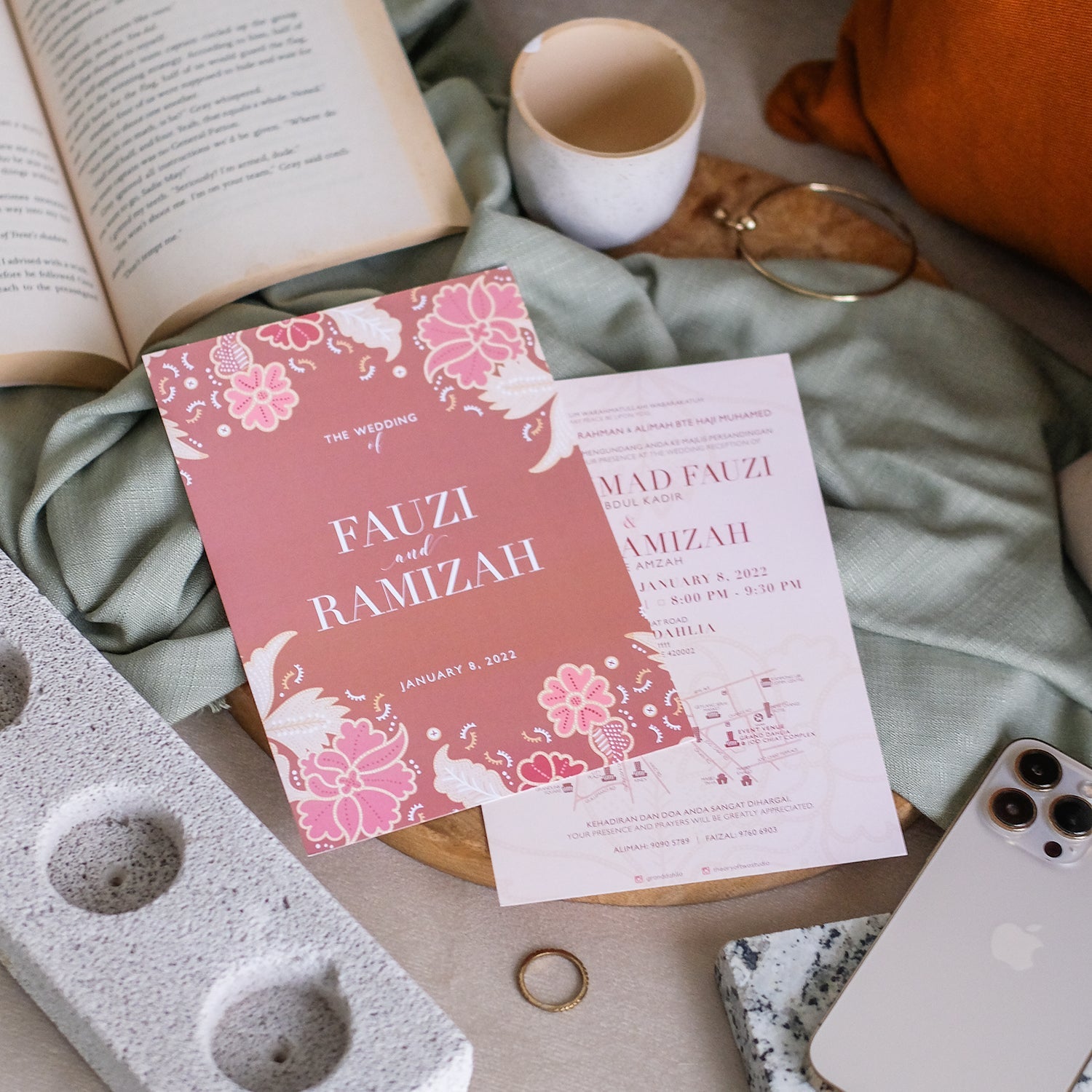 Brown Batik Motif Wedding Invitations | Kad Kahwin Singapore