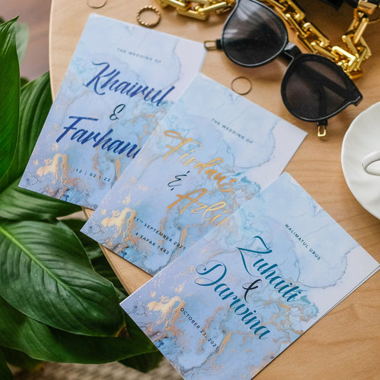 Sleek Turquoise And Gold Wedding Invitations | Wedding Cards SG