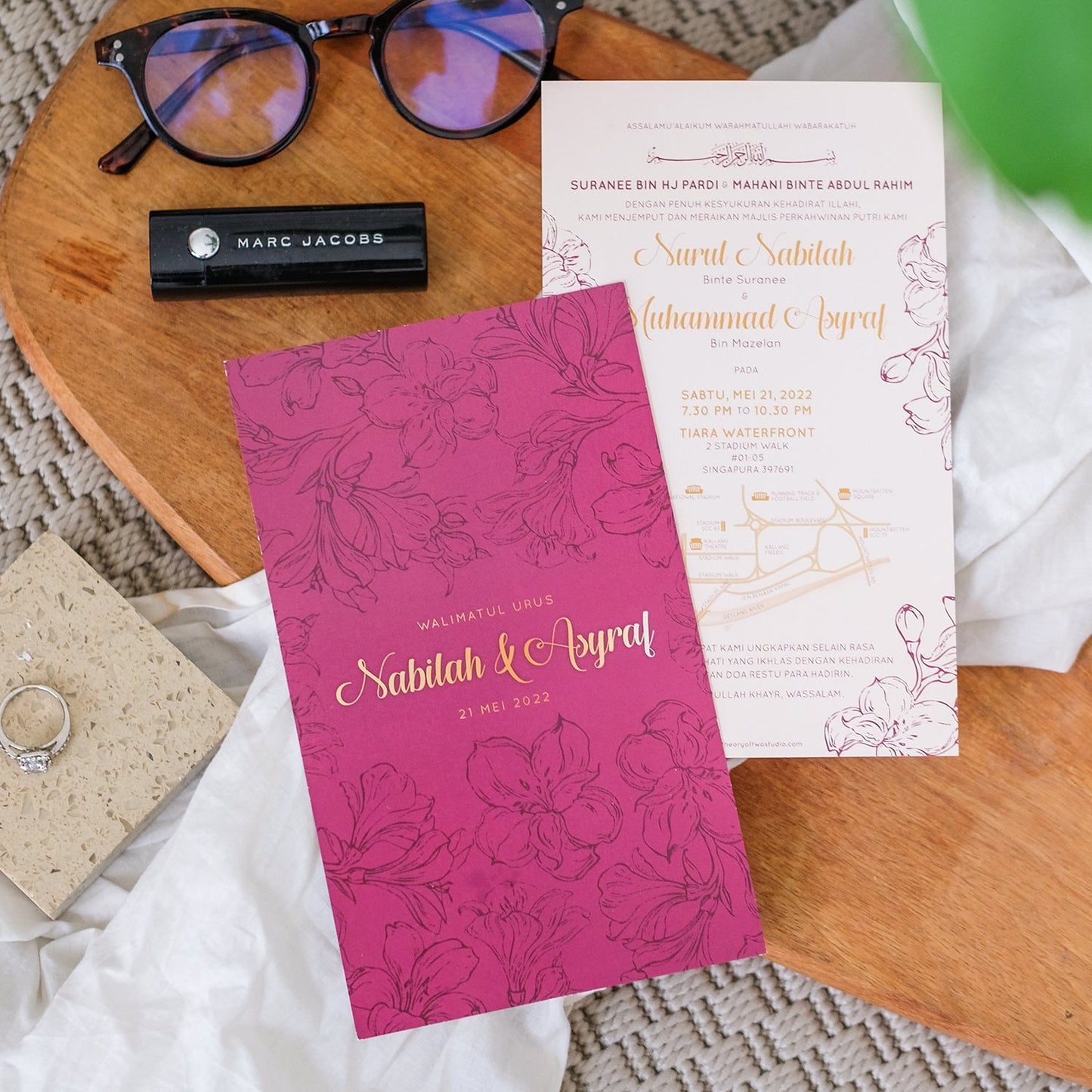 Dark Maroon Hibiscus Wedding Invitations | Kad Kahwin Singapore