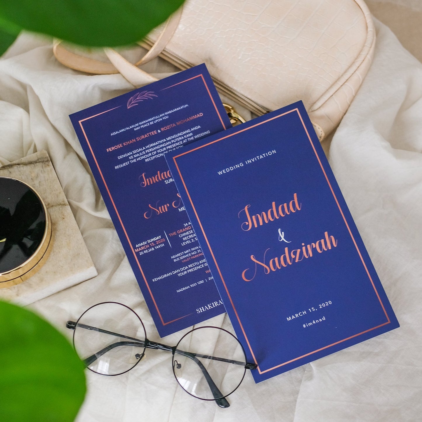 Cobalt Blue And Rose Gold Wedding Invitation | Kad Kahwin SG