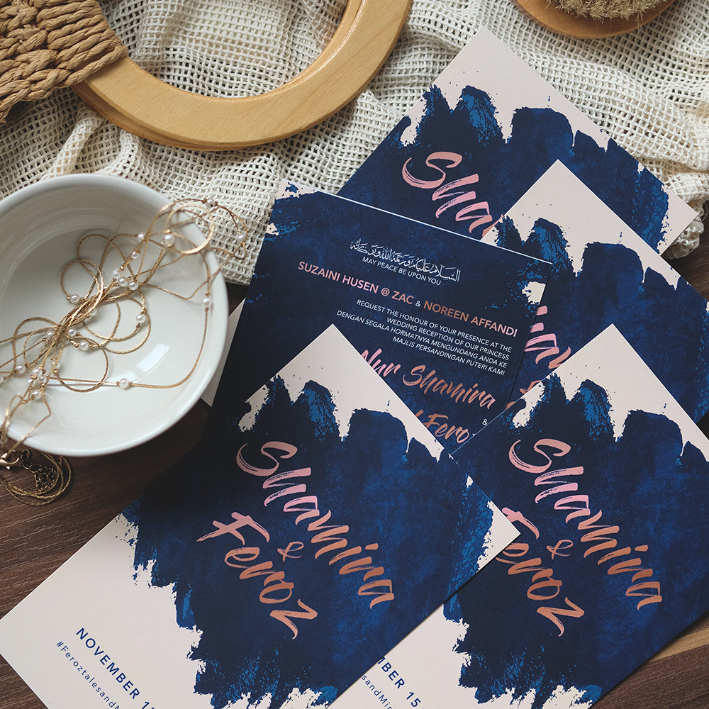 Royal Blue And Ivory Modern Wedding Invitations | Kad Kahwin SG