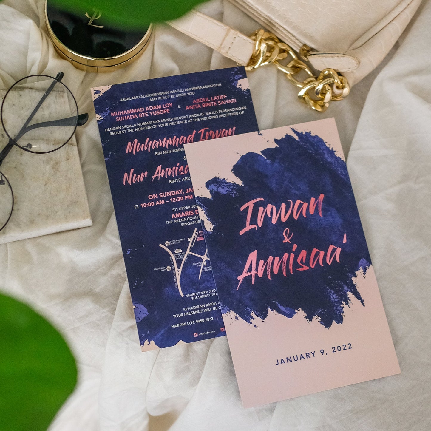 Royal Blue And Ivory Modern Wedding Invitations | Kad Kahwin SG