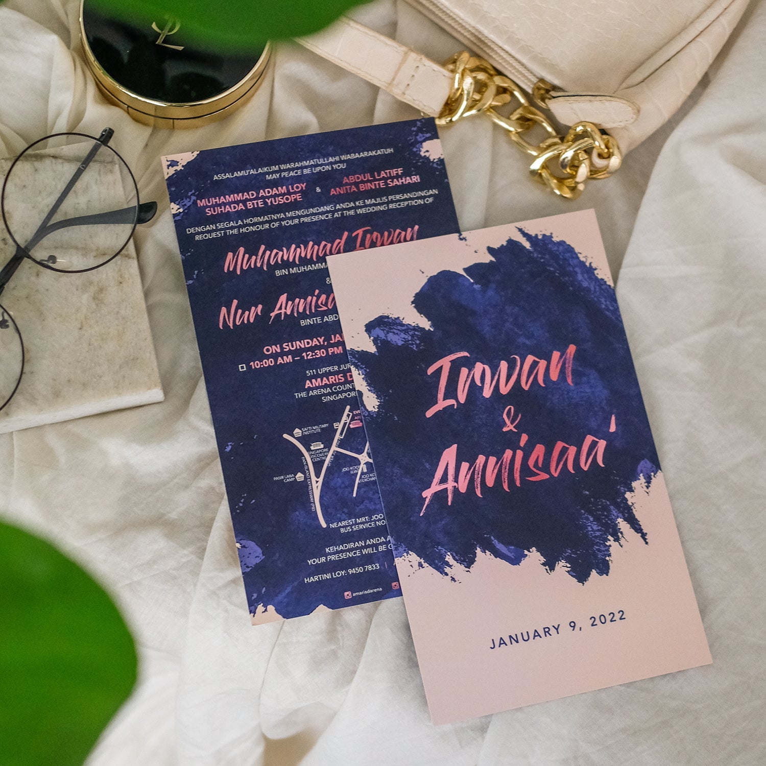 Royal Blue And Ivory Modern Wedding Invitations | Kad Kahwin SG