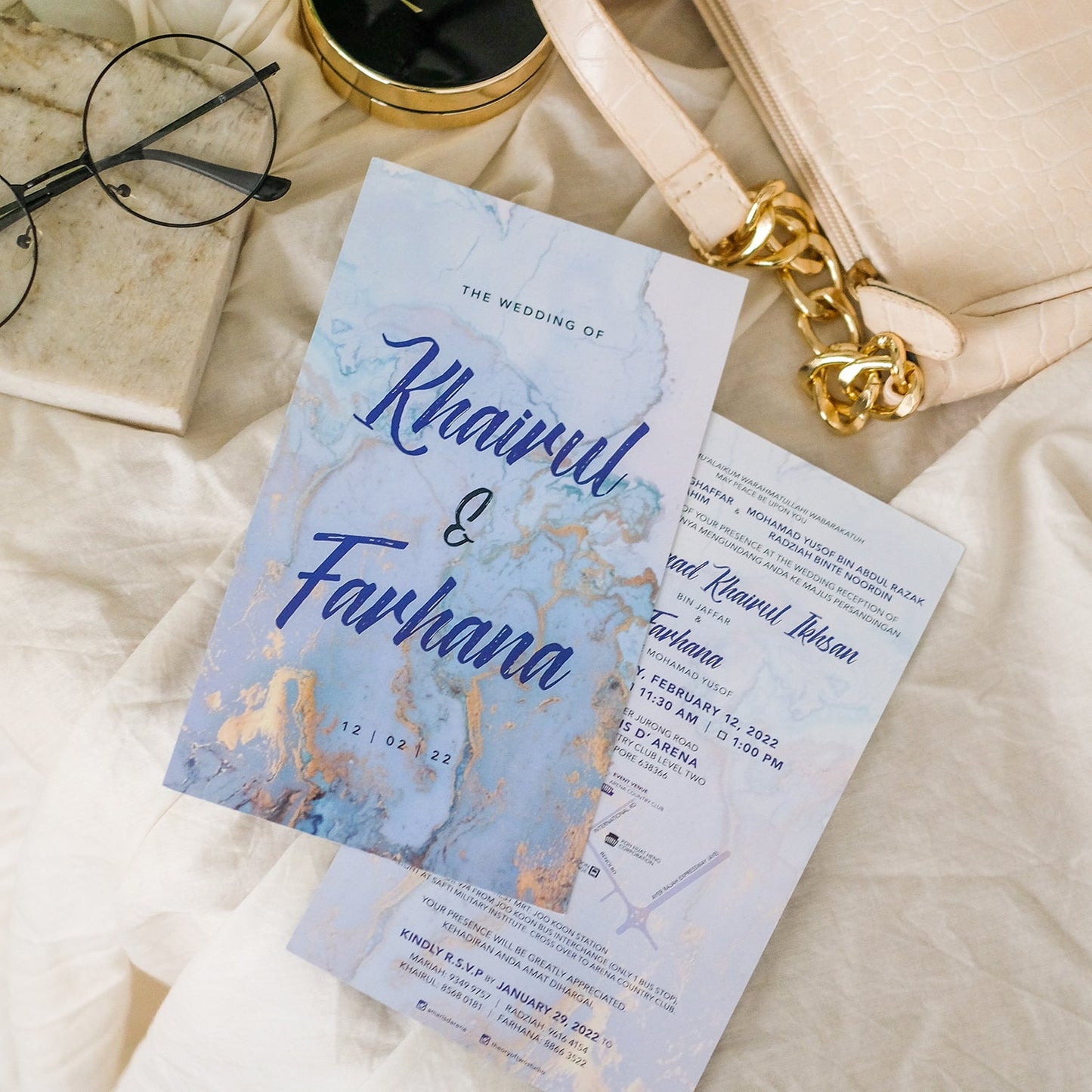 Sleek Turquoise And Gold Wedding Invitations | Wedding Cards SG